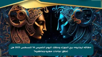 «طاقة إيجابية» برج الجوزاء وحظك اليوم الخميس 14 أغسطس 2025 هل تحقق نجاحات مهنية وعاطفية؟